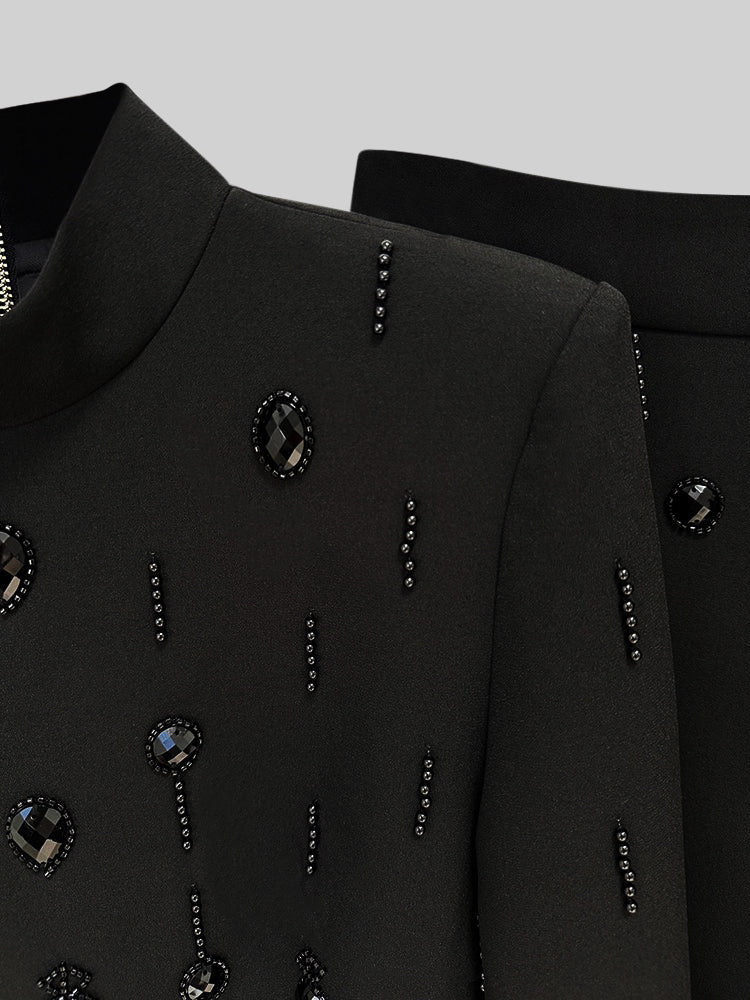 Set asortat împodobit cu diamante, cu fustă maxi - Negru 