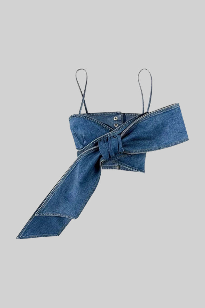 Top bustier cu detaliu fundă - Albastru 