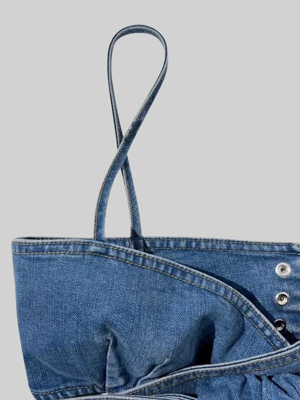 Top bustier cu detaliu fundă - Albastru 