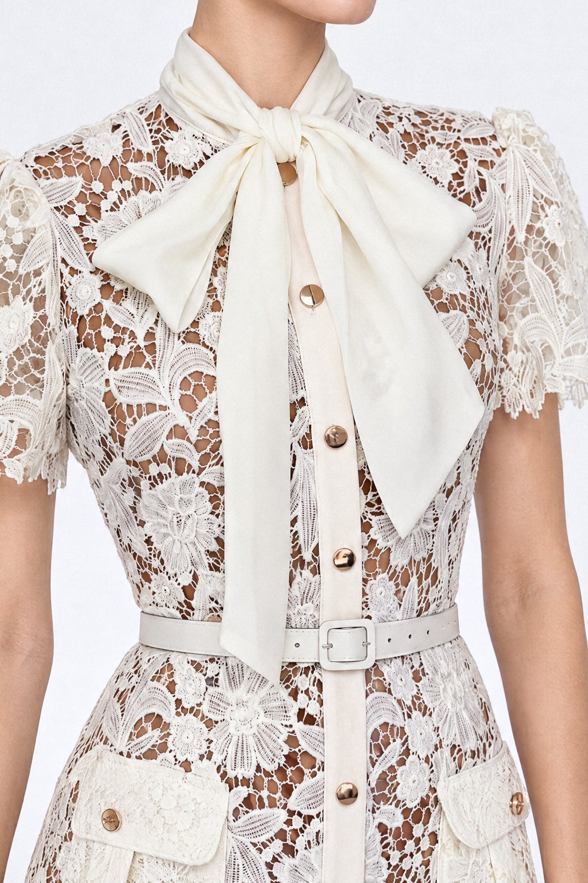 Rochie-cămașă din dantelă Guipure - Ivoire 