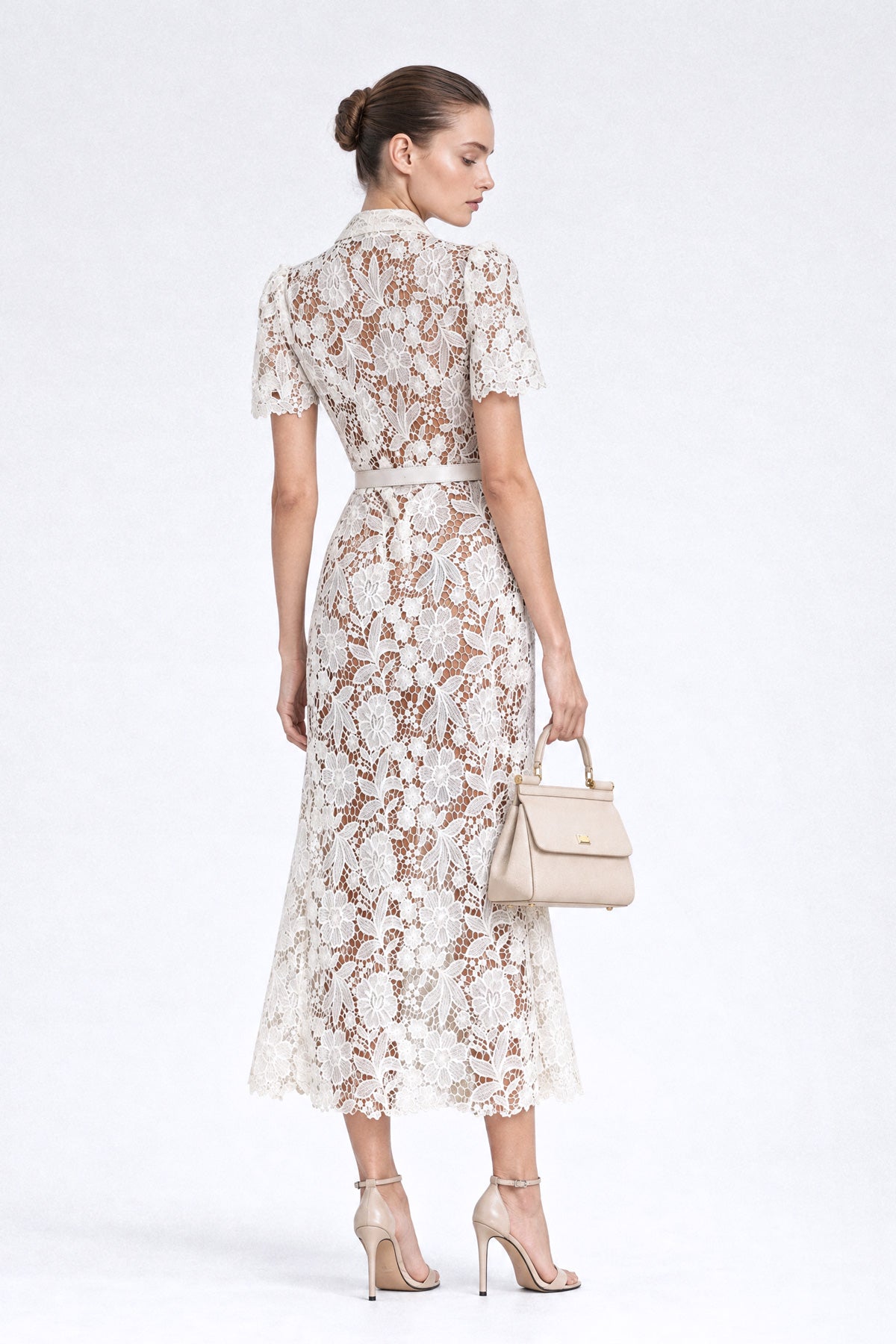 Rochie-cămașă din dantelă Guipure - Ivoire 