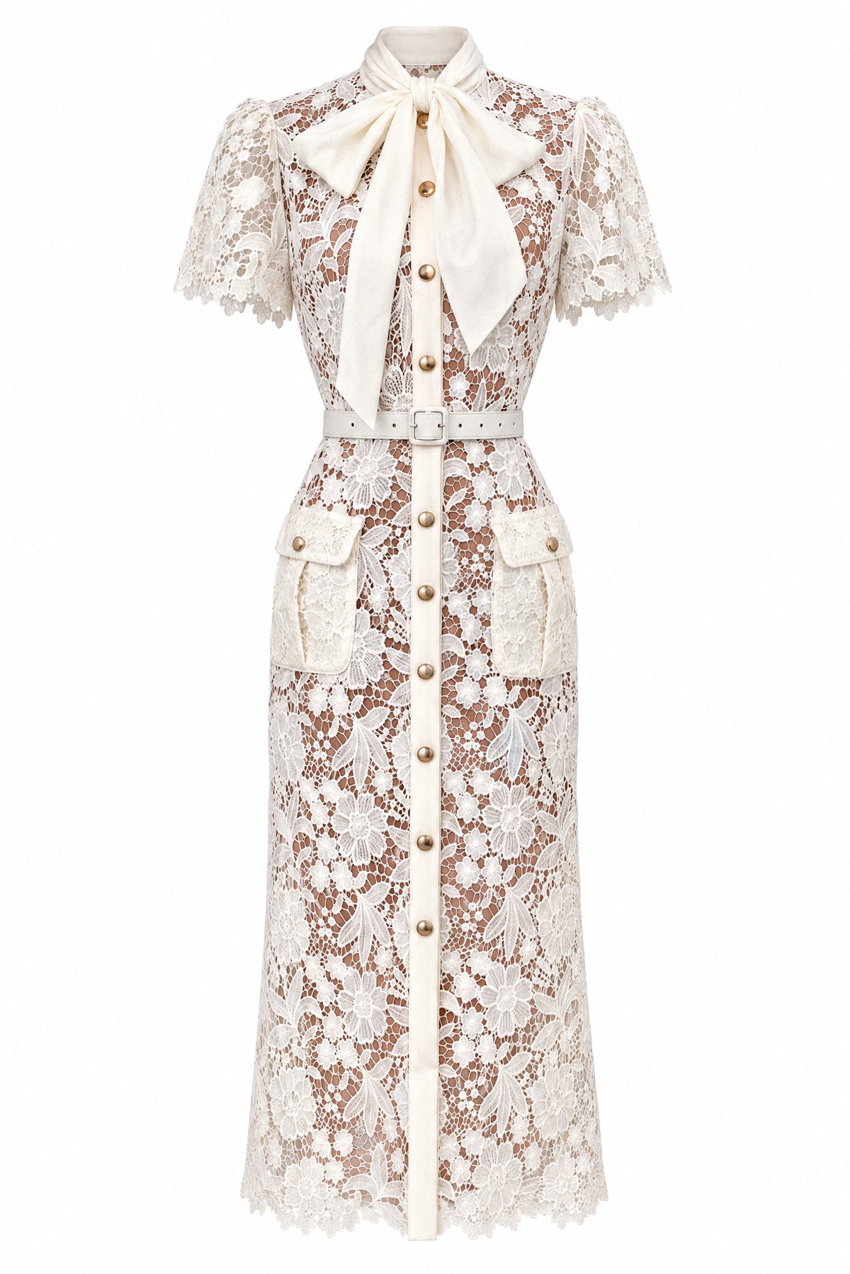Rochie-cămașă din dantelă Guipure - Ivoire 