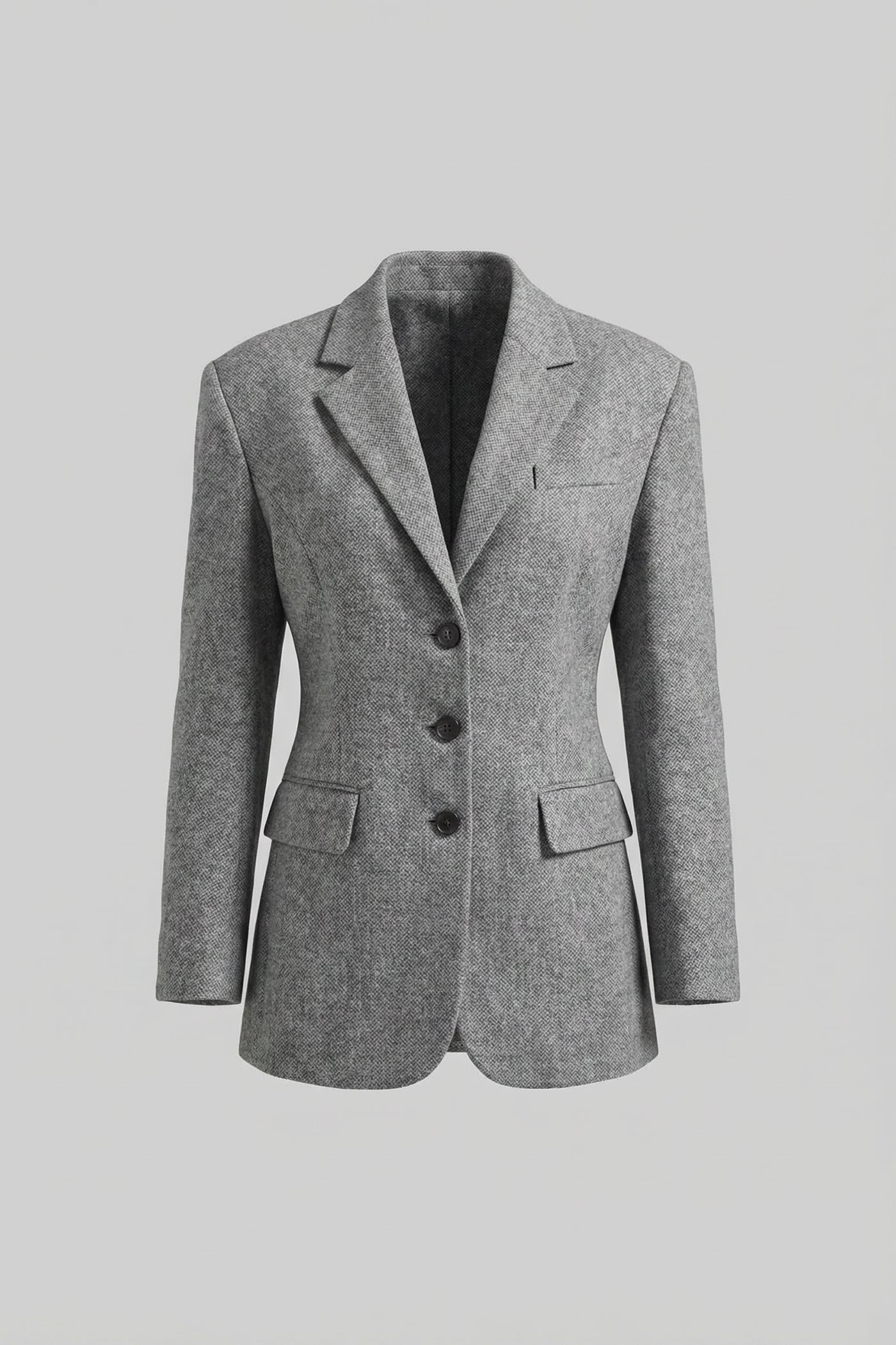 Tailored Longline Blazer With Structured Shoulders - Light Gray