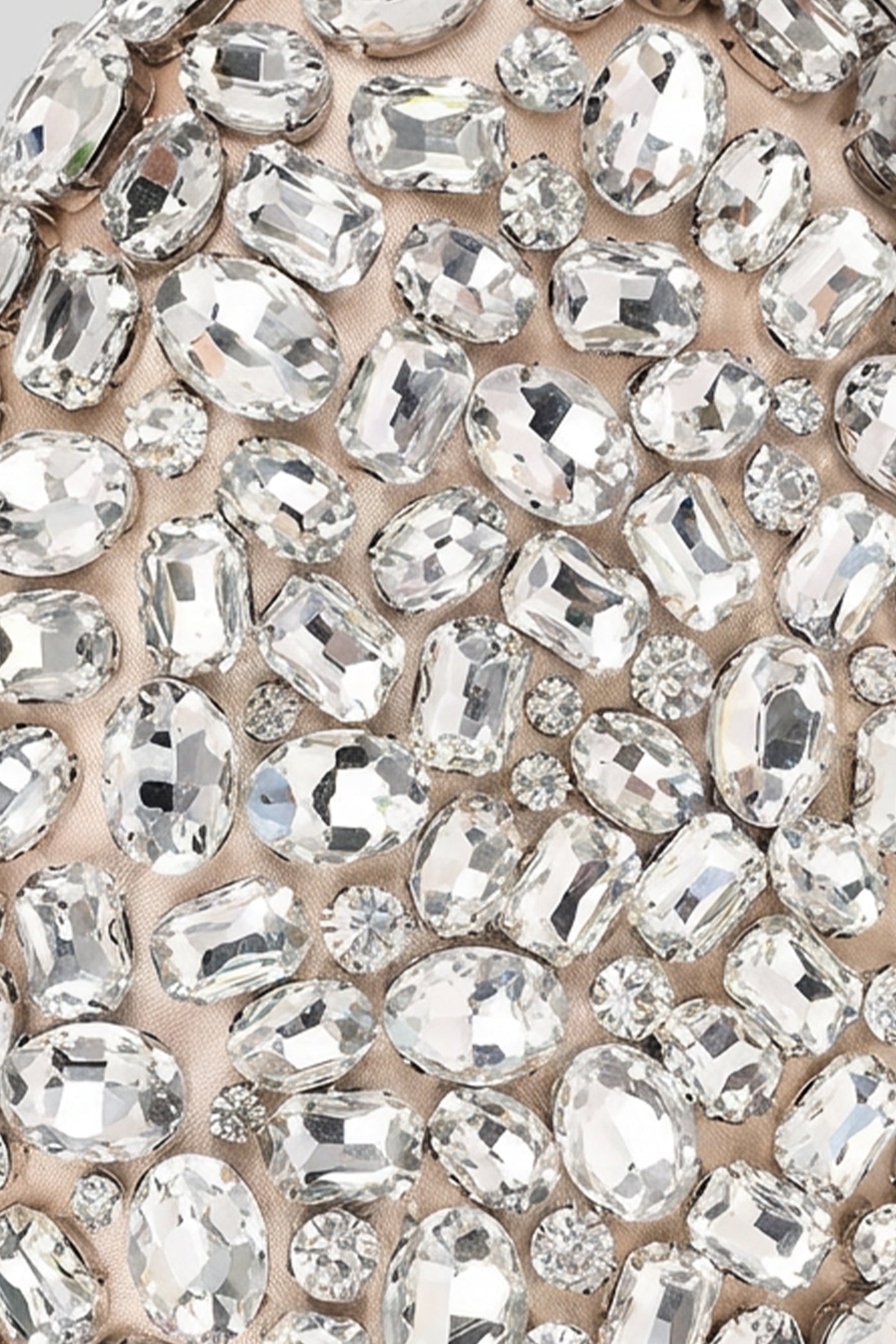 Crystal-Embellished Oval Clutch with All-Over Stone Finish – Gold