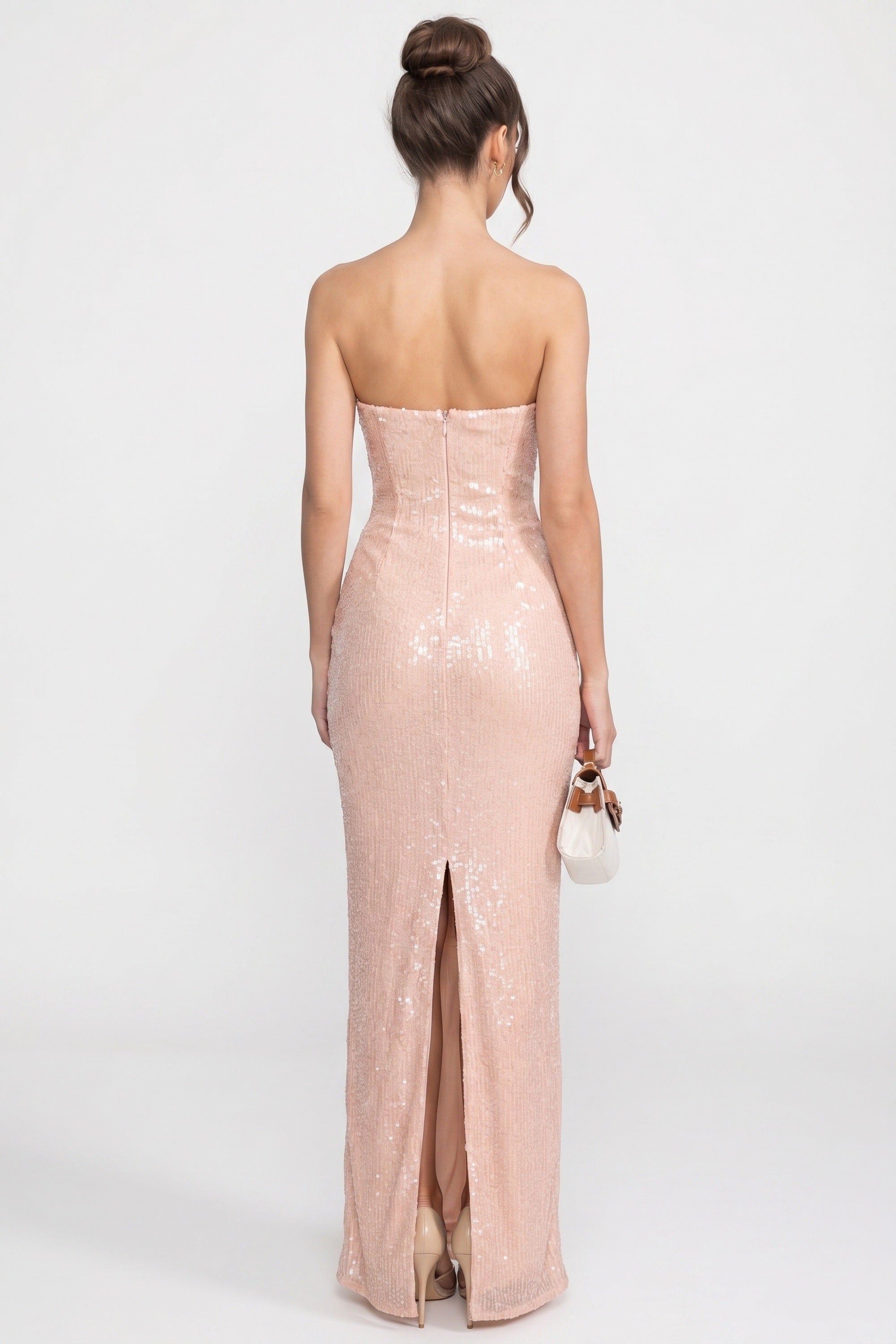 Strapless Sequin Mermaid Gown With Sweetheart Neckline And Back Slit - Blush