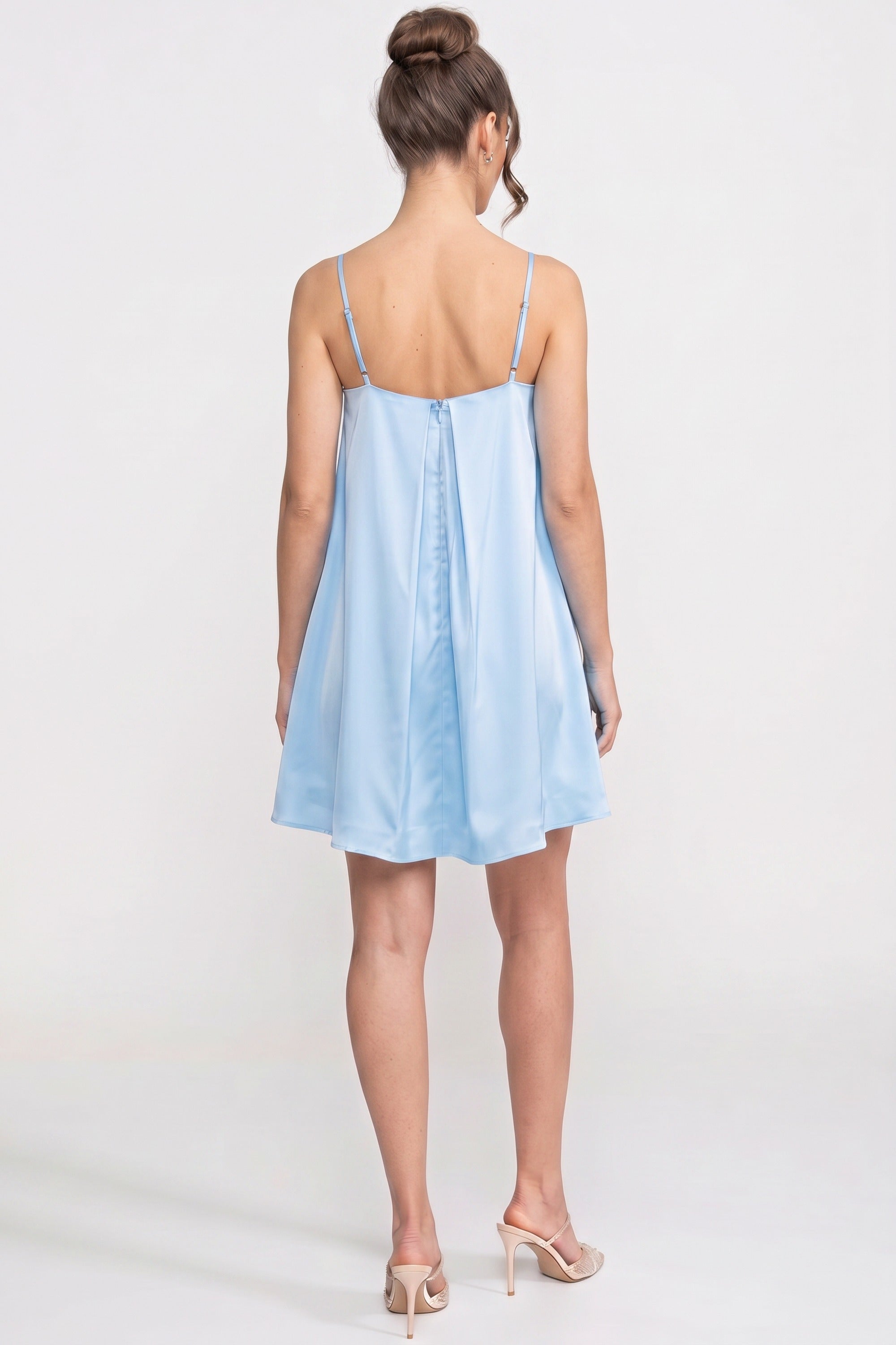 Spaghetti-Strap Mini Dress With 3D Floral Appliqué And A-Line Skirt - Blue