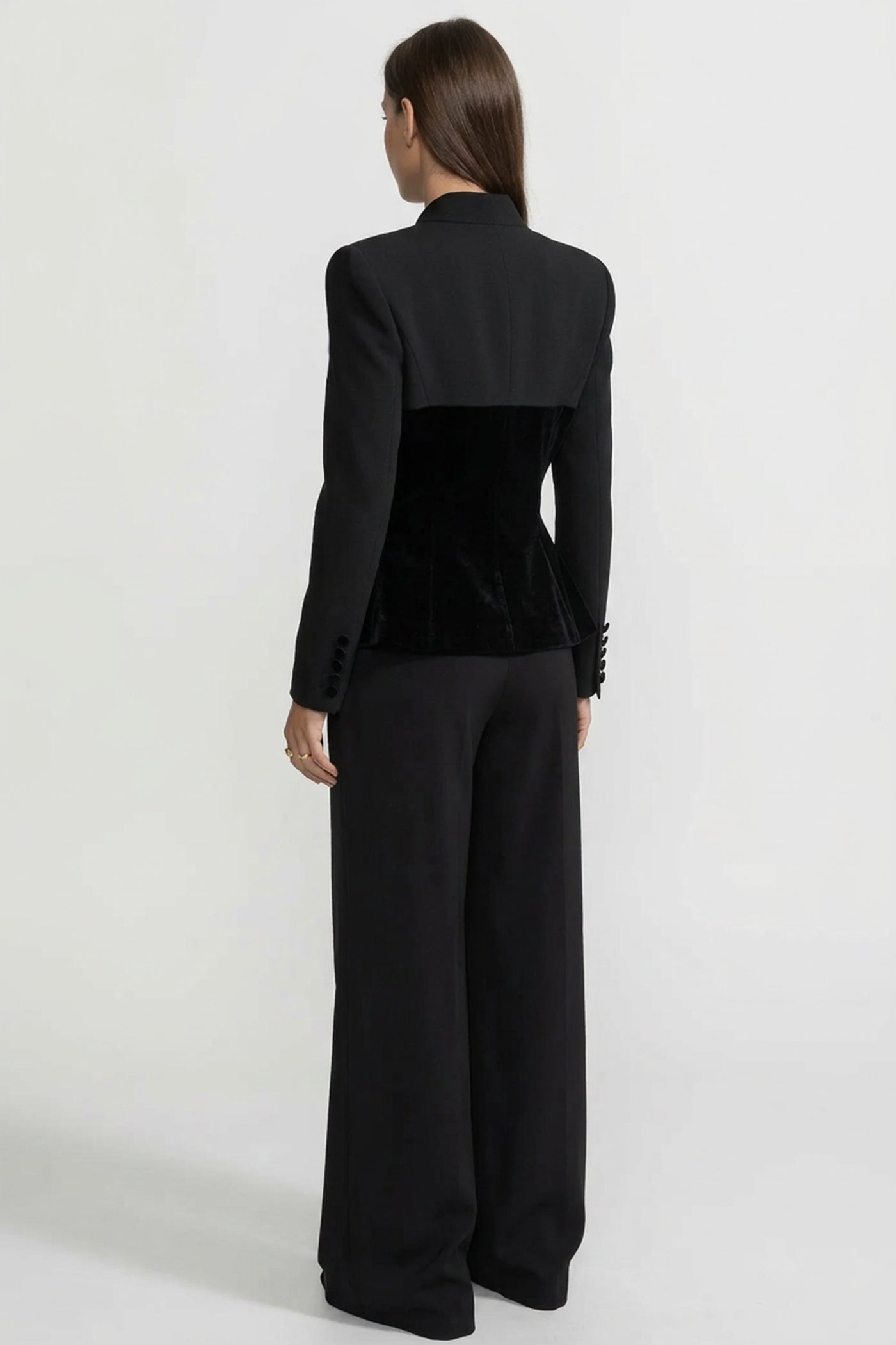 Sacou cu mâneci lungi, croială perfectă, cu panouri din catifea în stil corset - Negru 