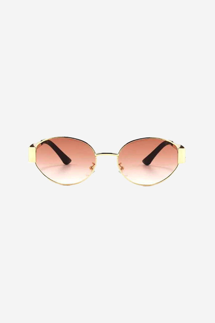 Oval Frame Sunglasses with Engraved Wide Gold Temples – Pink