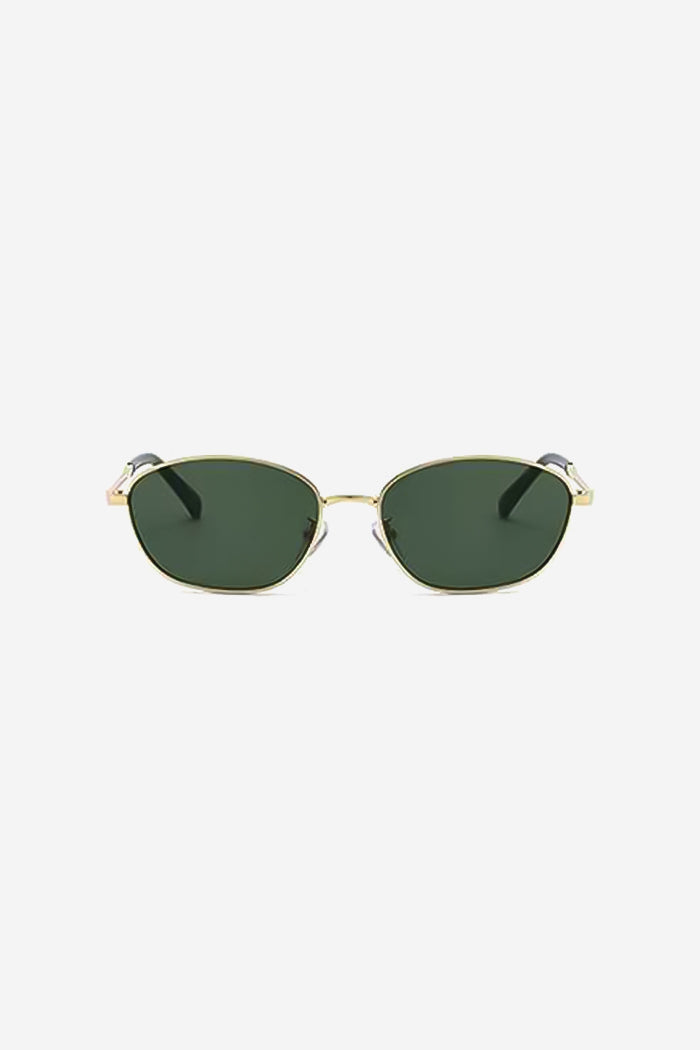 Ochelari de Soare Slim Oval cu Ramă Ușoară din Metal – Verde/Auriu 
