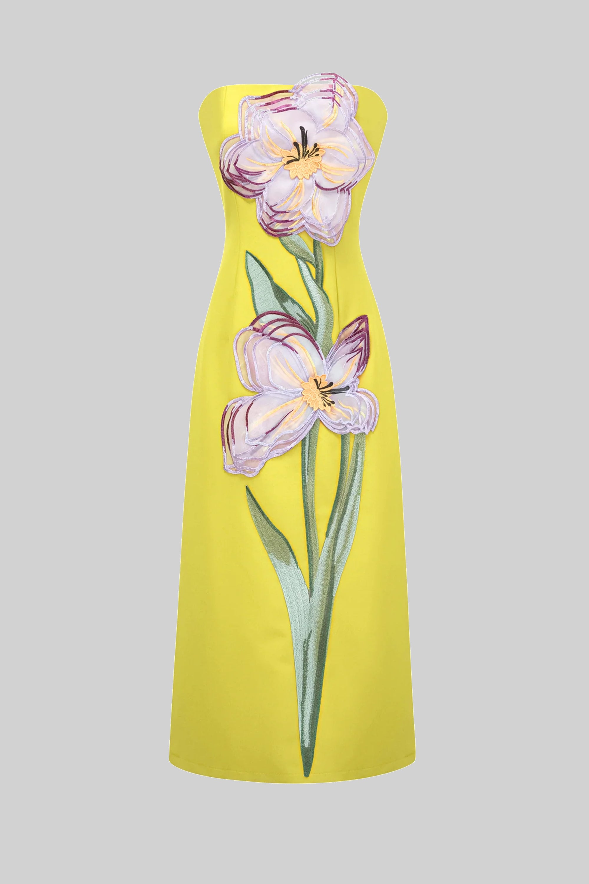 Rochie maxi fără bretele cu imprimeu floral și siluetă columnară - galben 