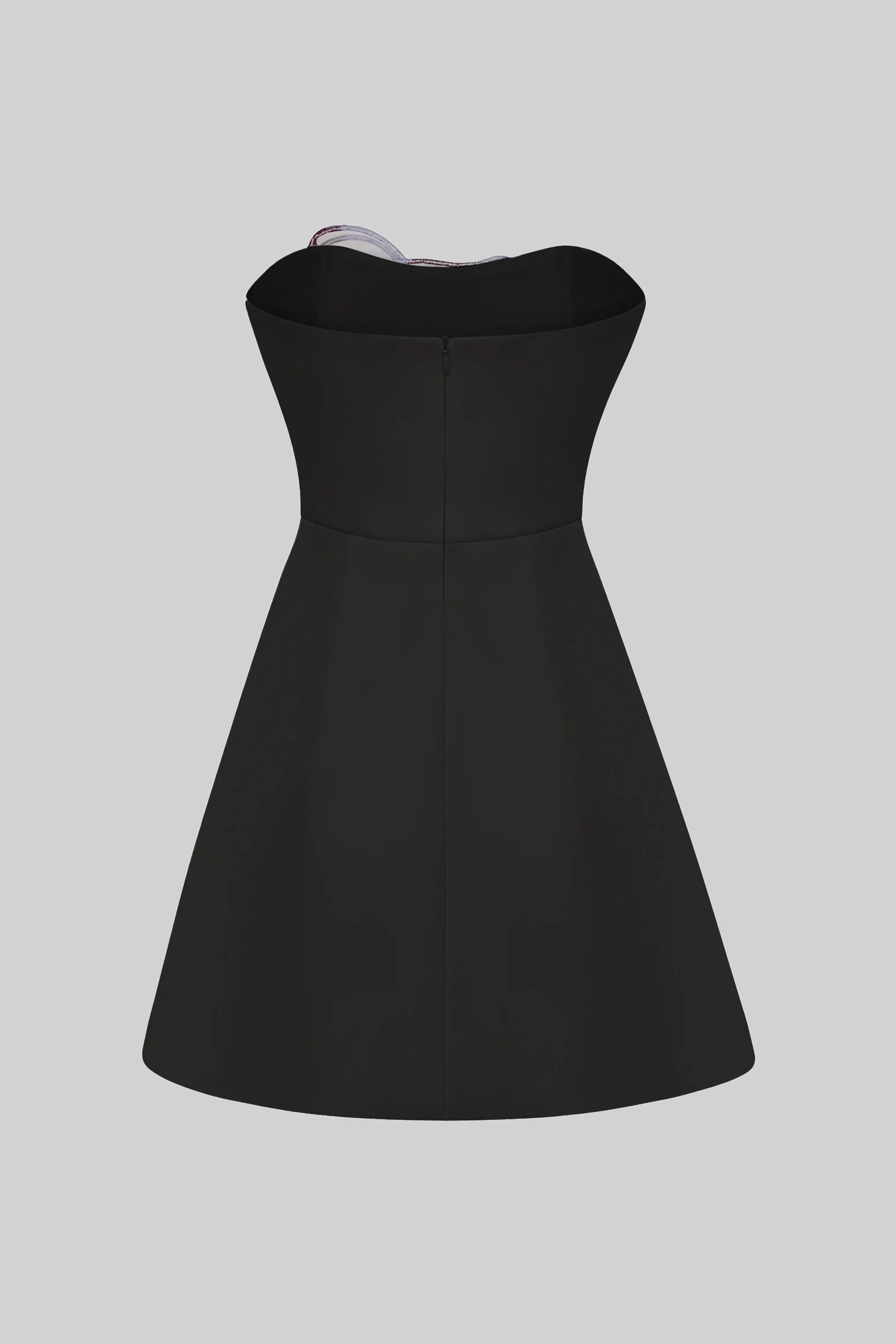 Rochie mini fără bretele cu aplicație florală iris 3D - Negru 