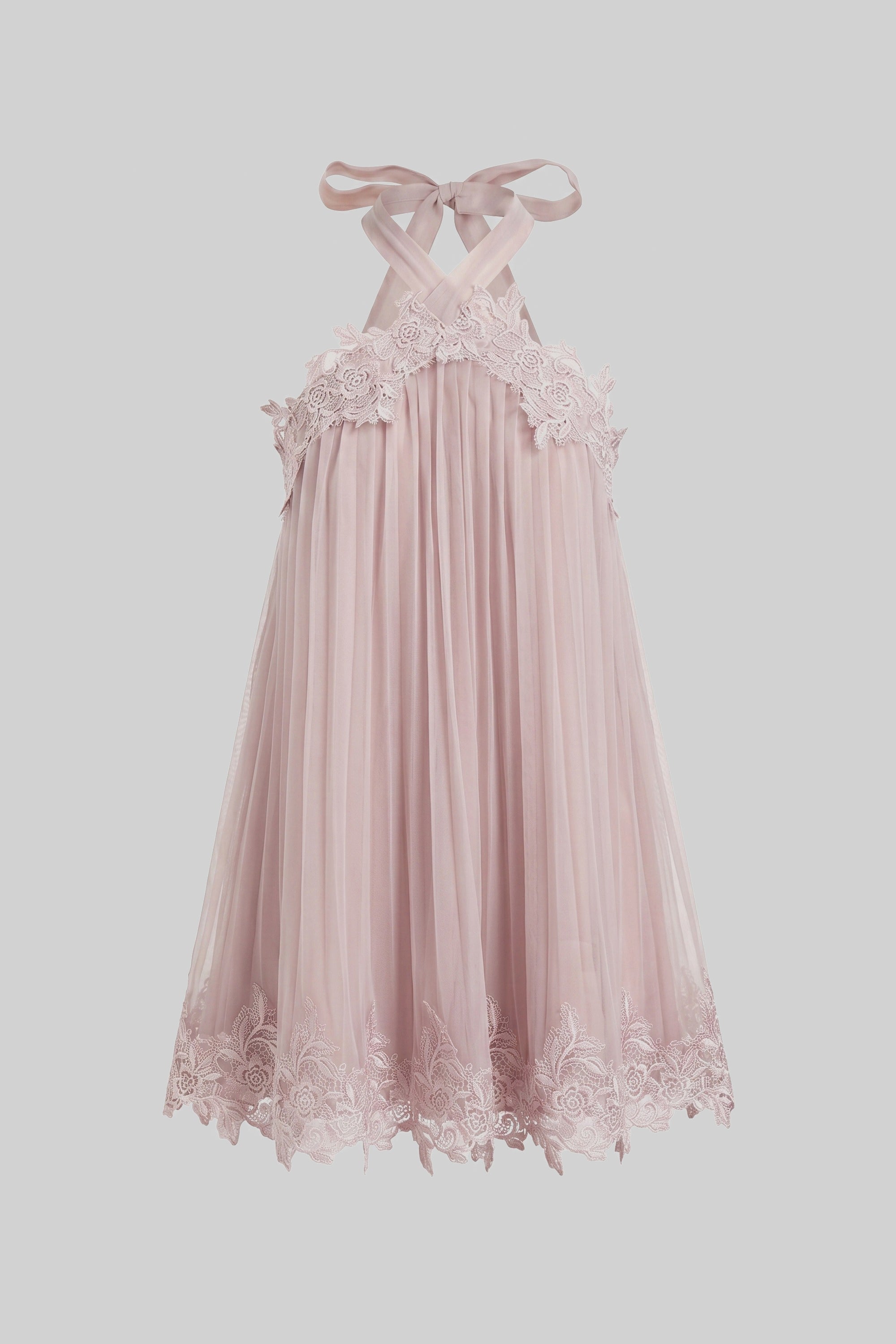 Rochie mini din șifon cu halter neck și tiv din dantelă - Pink 