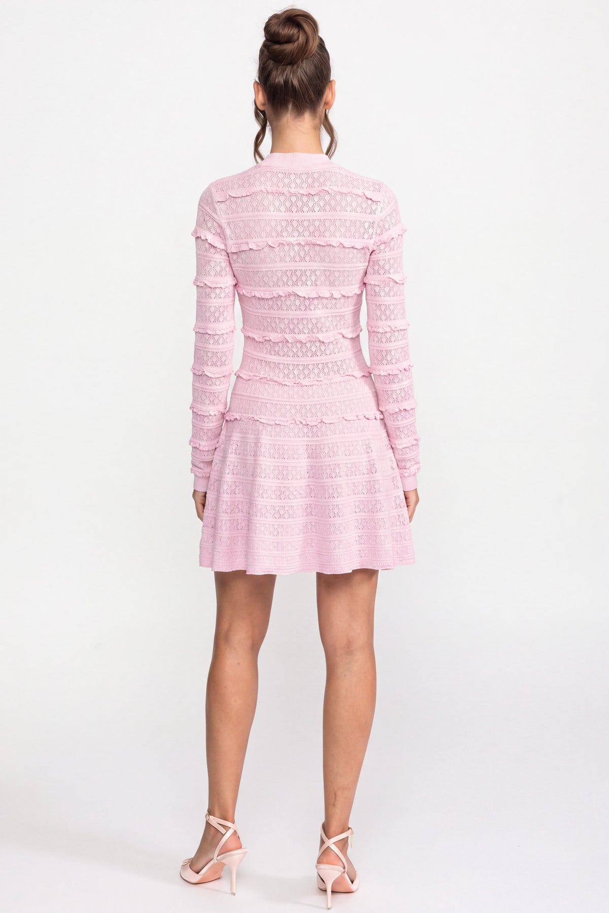 Rochie tricotată fit and flare cu închidere în față, cu nasturi din cristal - Pink 