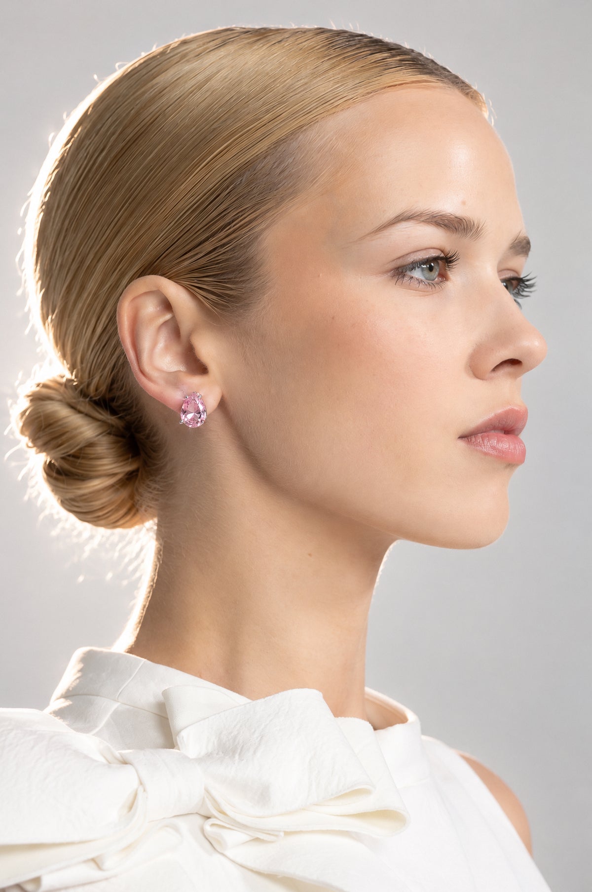 Pink Crystal Teardrop Stud Earrings - Pink