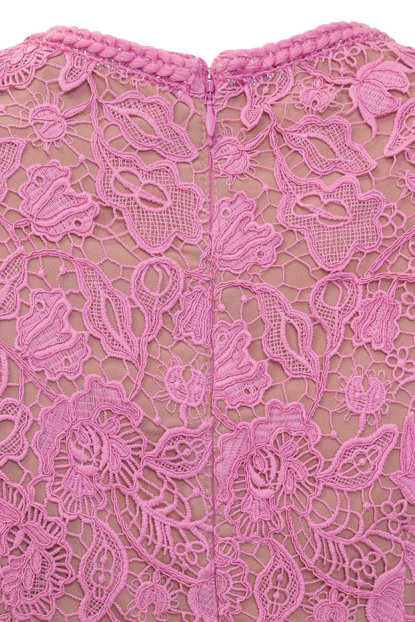 Rochie midi rafinată din dantelă cu mânecă scurtă - Roz 