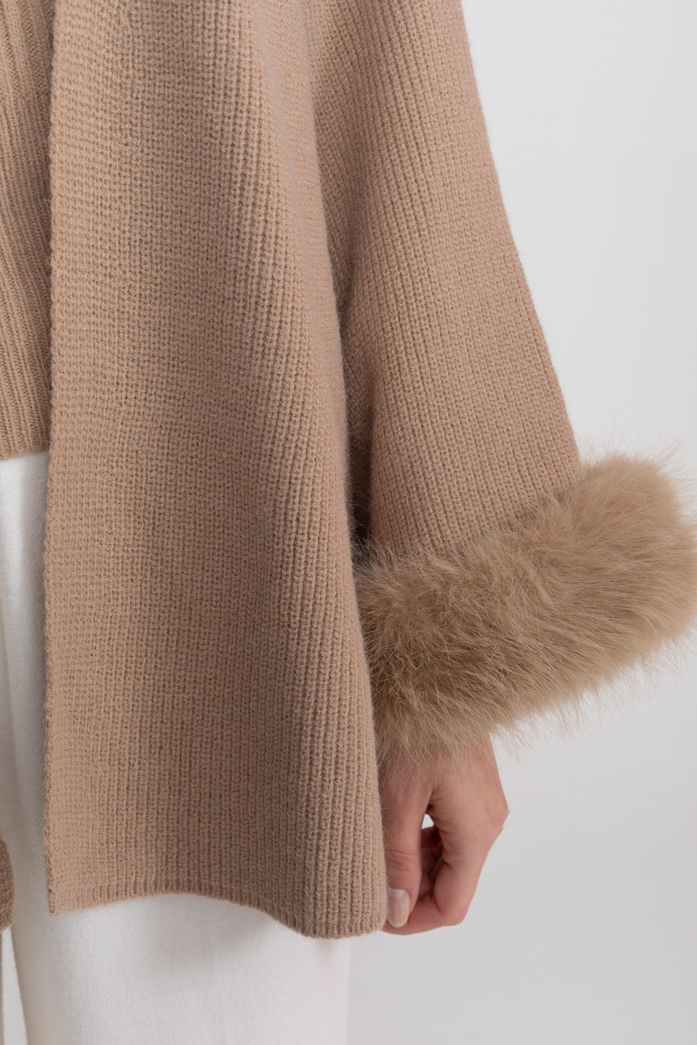 Knit Two Piece Set With Crystal Embellishments And Trim Cuffs - Beige