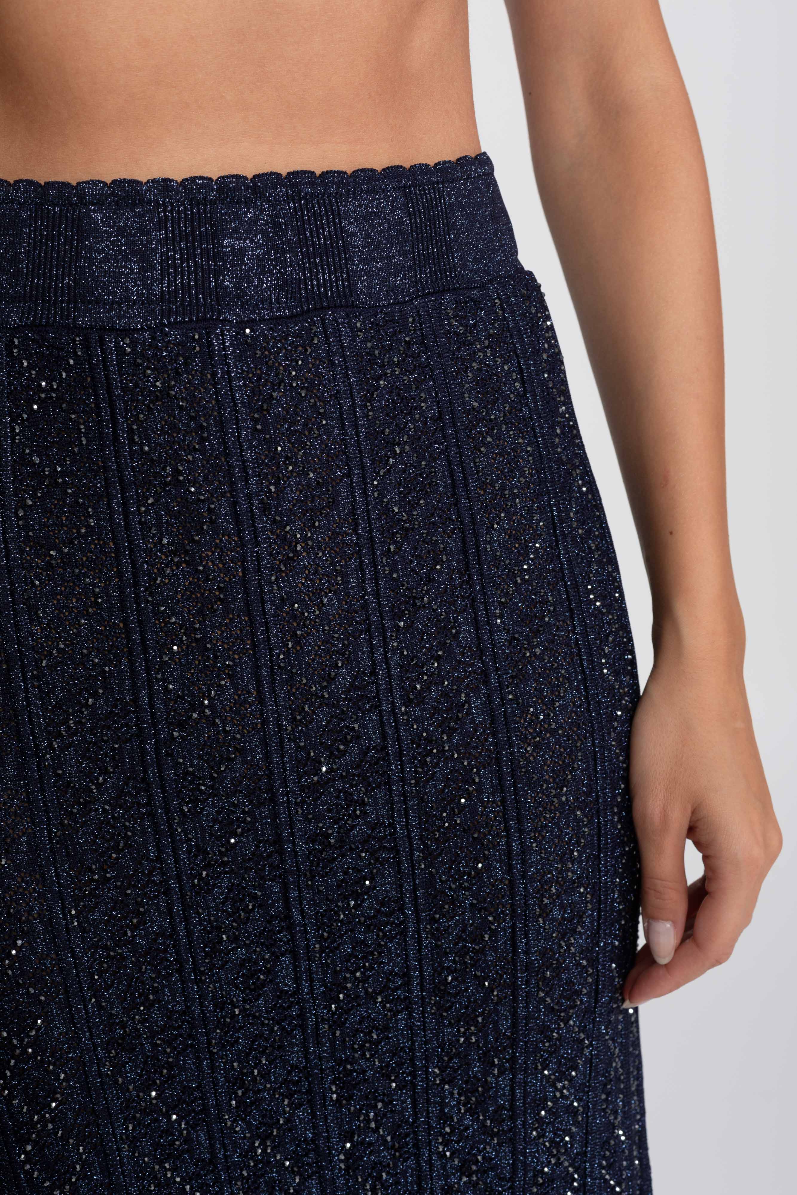 Set Co-Ord din dantelă cu model diamant și mânecă lungă, cu fustă maxi - Navy 