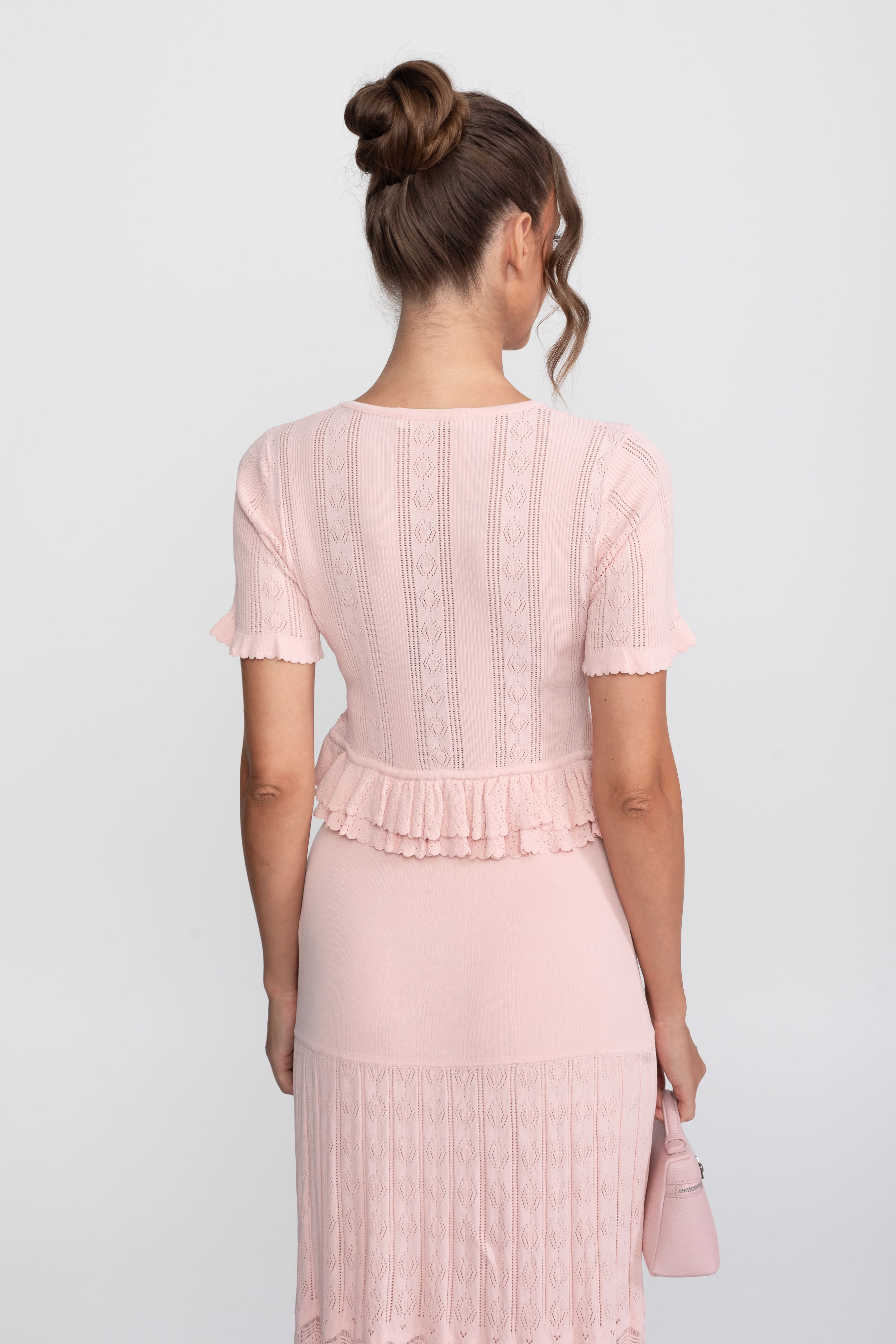 Two-Piece Knit Co-Ord Set With Ruffled Waist - Pink