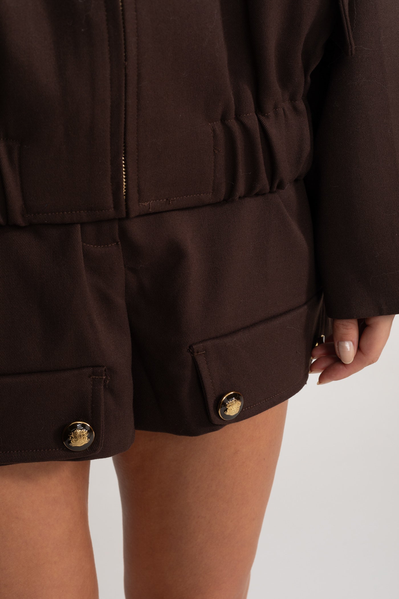 Co-Ord Set With Zip-Up Utility Jacket And Matching Shorts - Brown