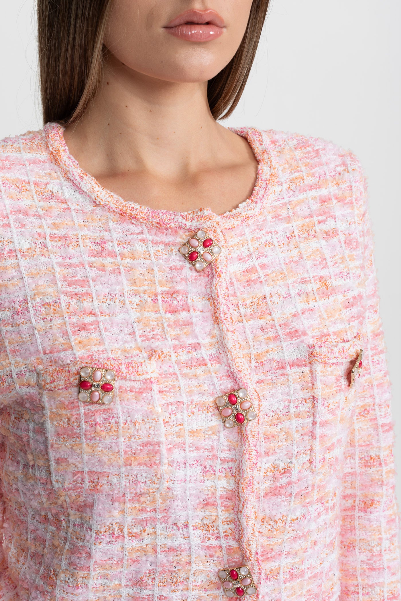 Tweed Co-Ord Set With Embellished Buttons – Blush Pink