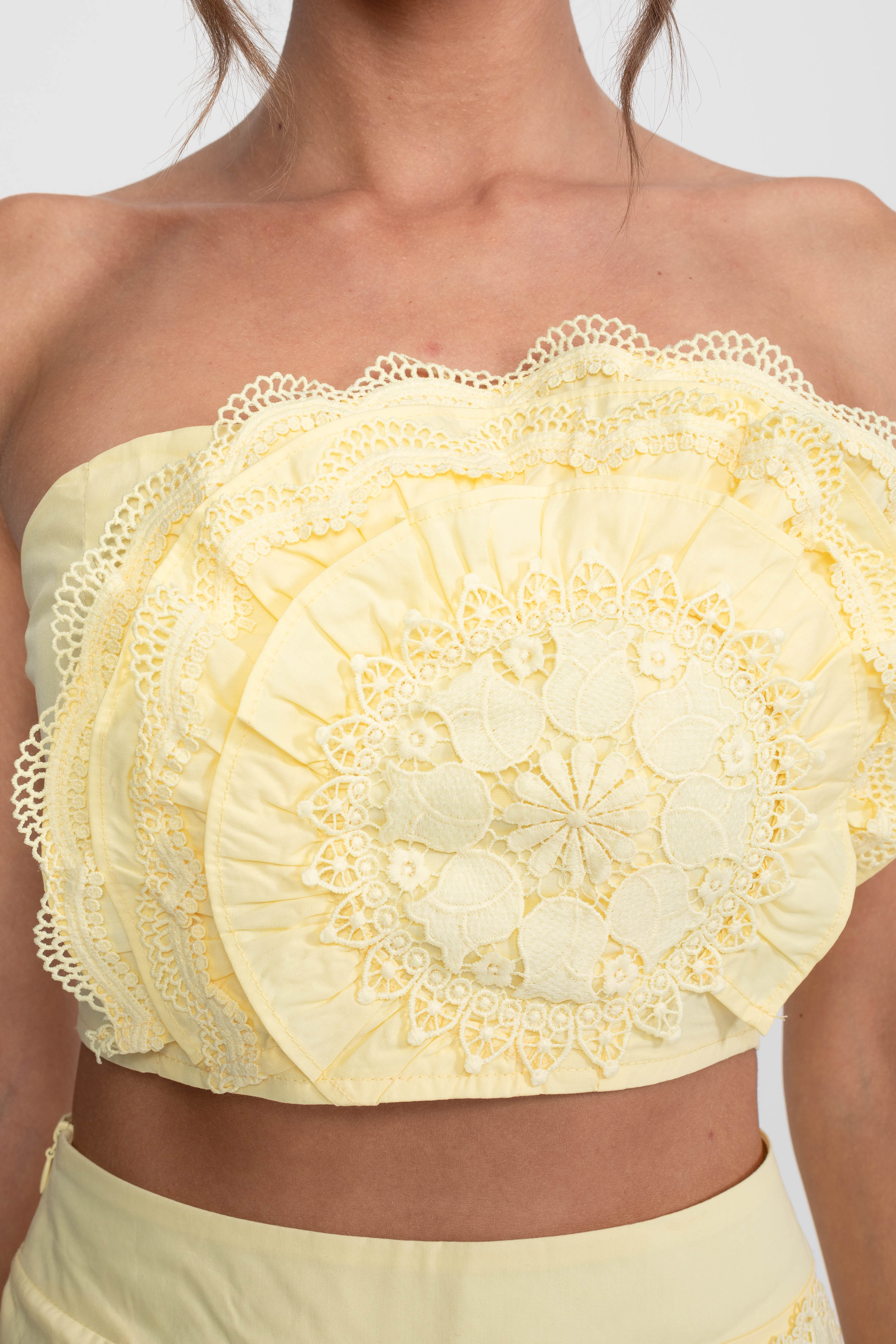 Crochet Medallion Two-Piece Set With Ruffled Maxi Skirt - Yellow