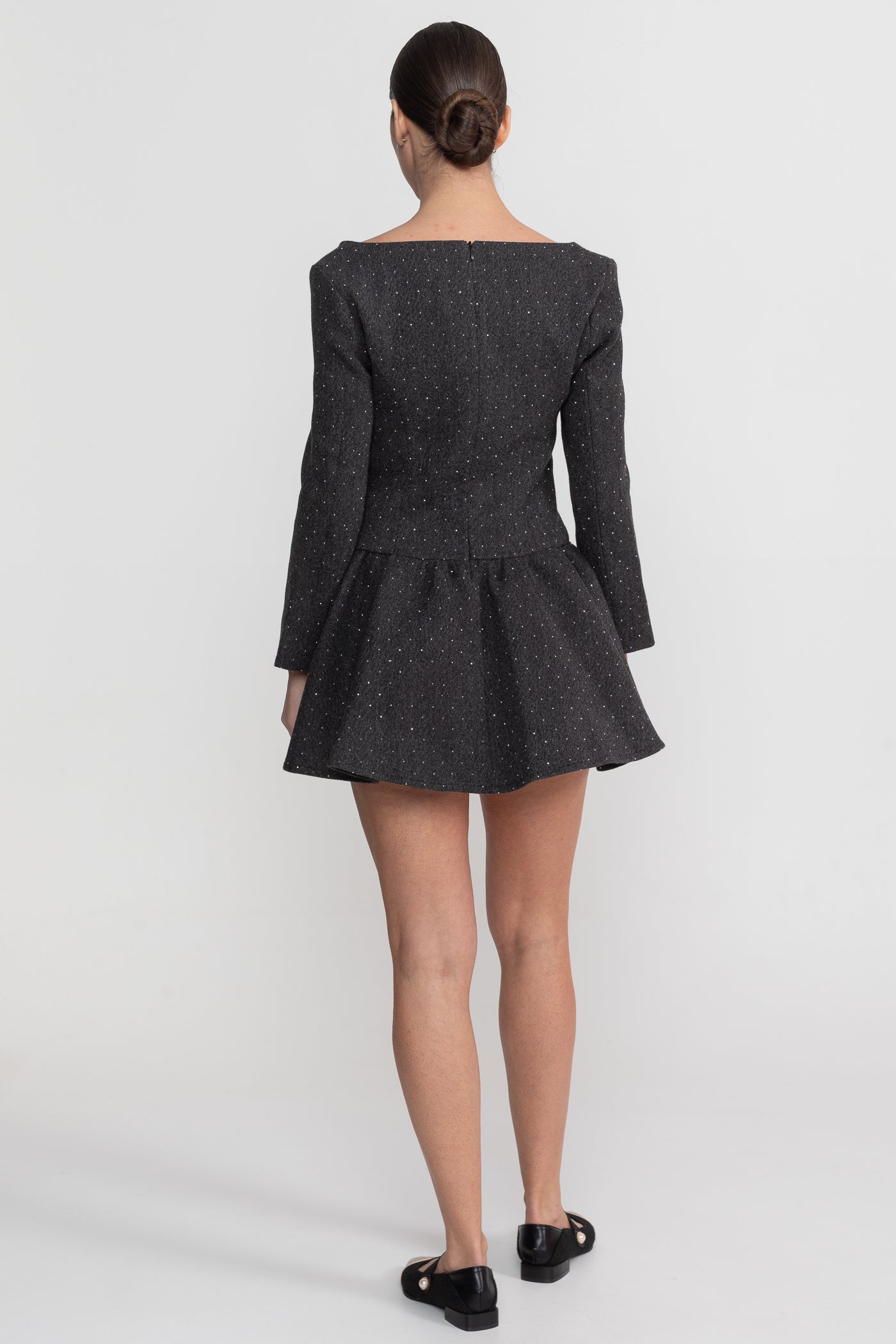 Rochie mini cu mâneci lungi și suprapunere de pelerină detașabilă - Charcoal 