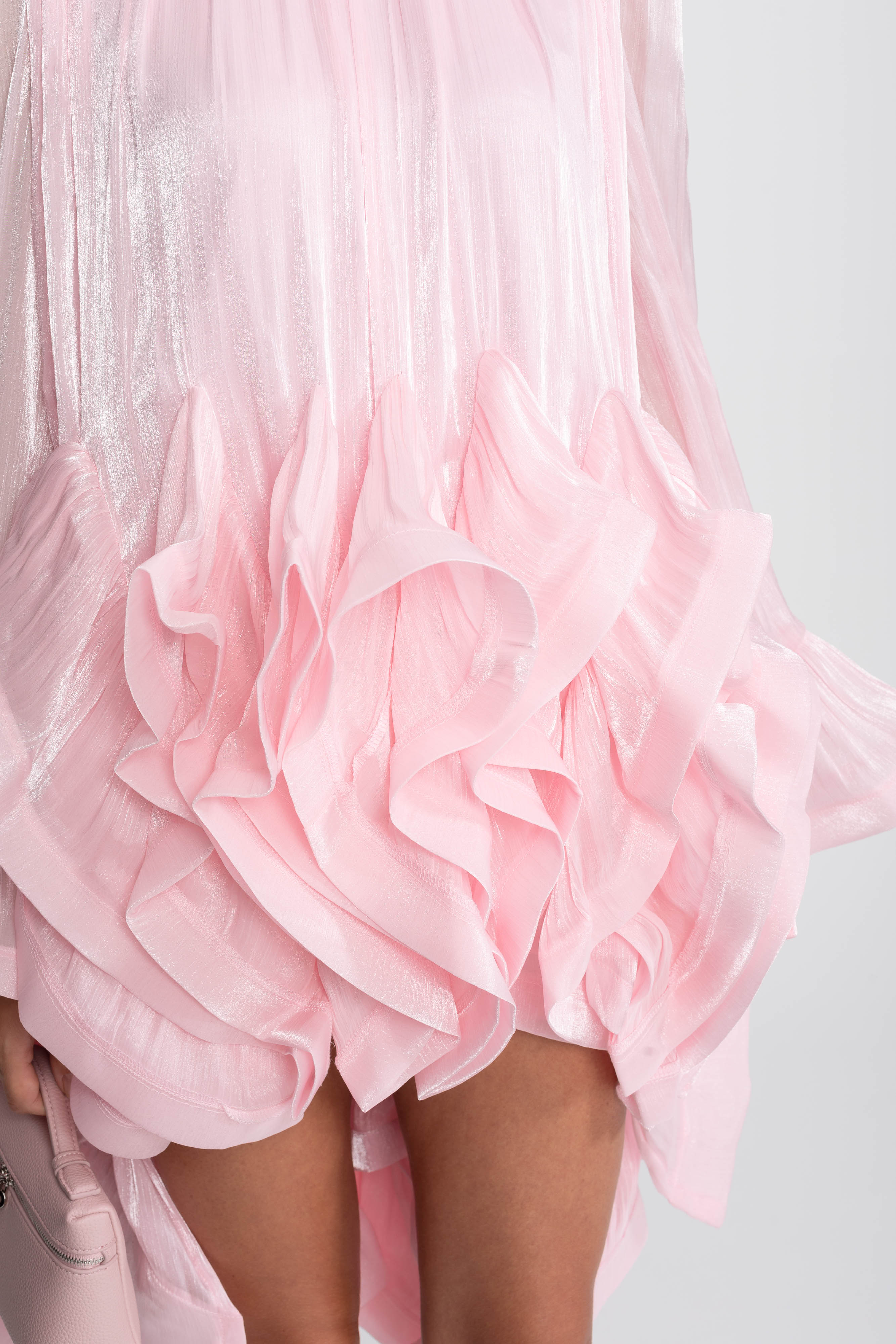 Asymmetric Ruffle Hem Mini Dress With Satin Finish - Pink
