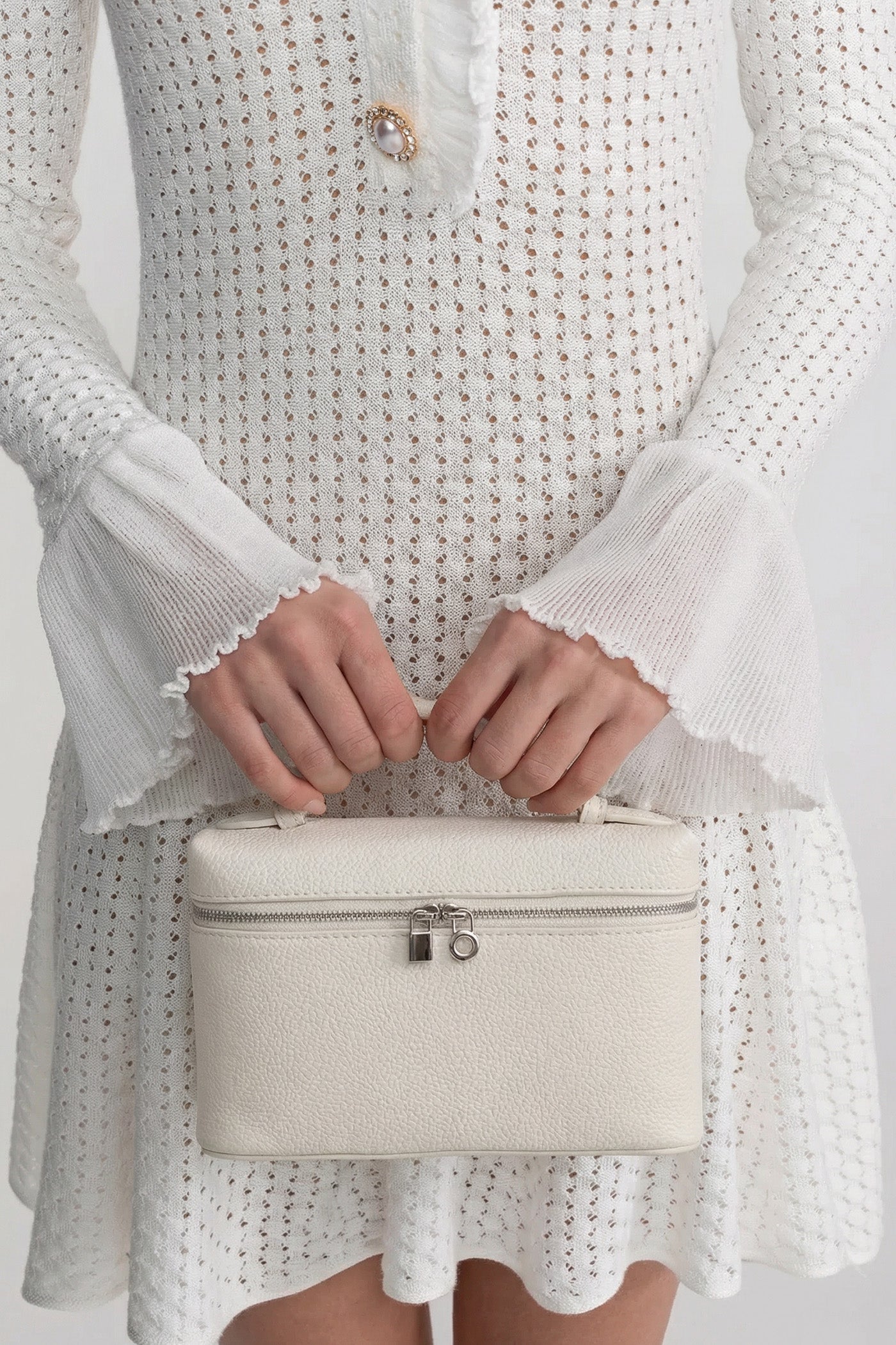 Structured Vanity Bag With Top Handle - White