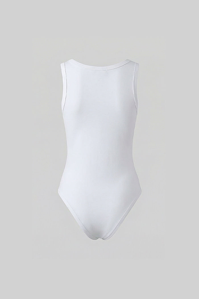 Embellished Scoop-Neck Bodysuit with Gold Charms – White