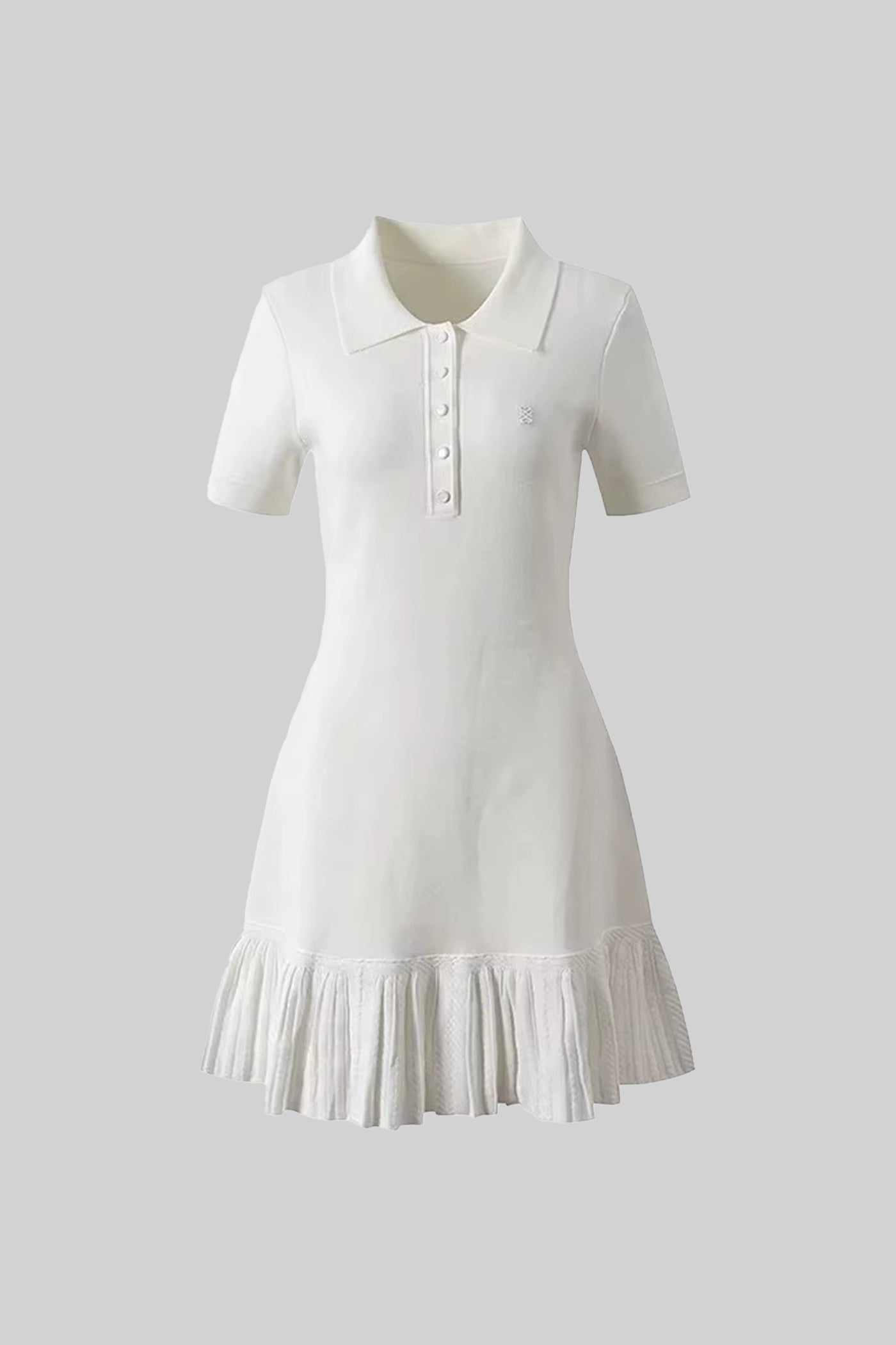 Rochie Mini Polo cu Mâneci Scurte și Tiv Plisat cu Volane - Alb 